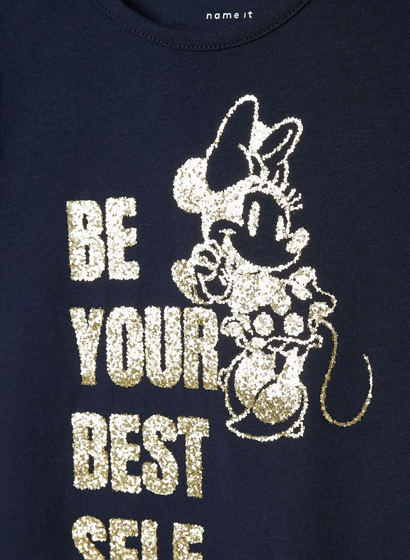 NAME IT Girls Shimmer Slogan T-Shirt
