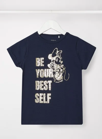 NAME IT Girls Shimmer Slogan T-Shirt