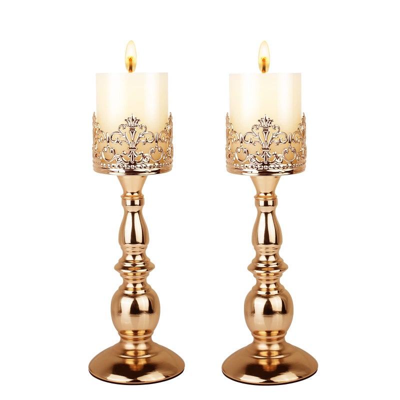 Candle Holders for Pillar Candles Gothic Matte Black Vintage Tall Candle Holders Set of 2 Decorative Large Table Centerpieces Candle Stand Decor Gold 2PCS A