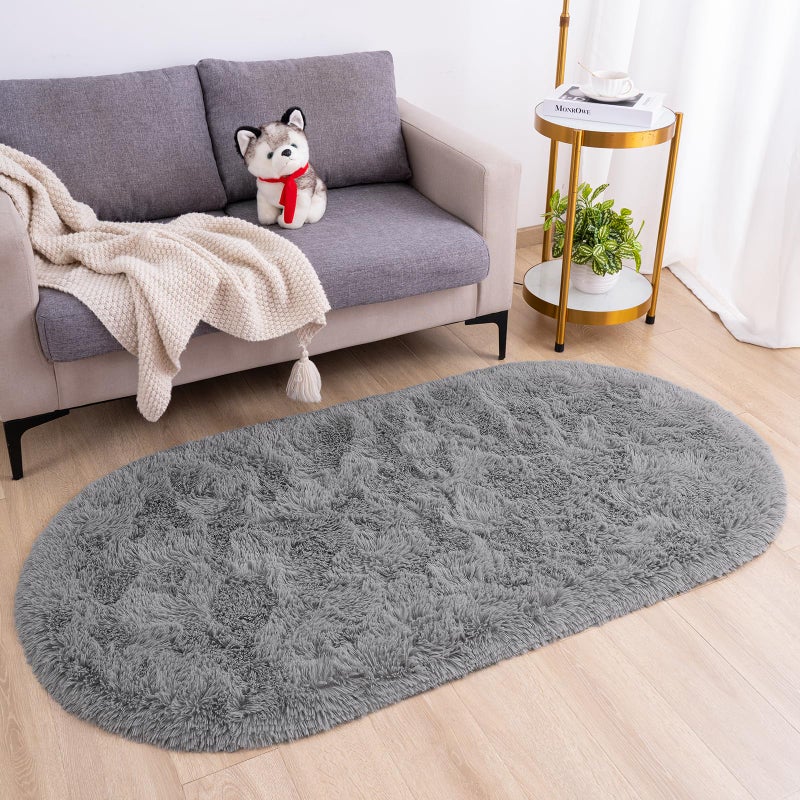 Goideal Fluffy Bedroom Rug, Small Oval Area Rugs, Gray Shag Bedside Carpet for Kids Room Nursery Dorm Cute Fuzzy Indoor Decor for Boy and Girl, 2.6 x 5.3 Feet - Image 2