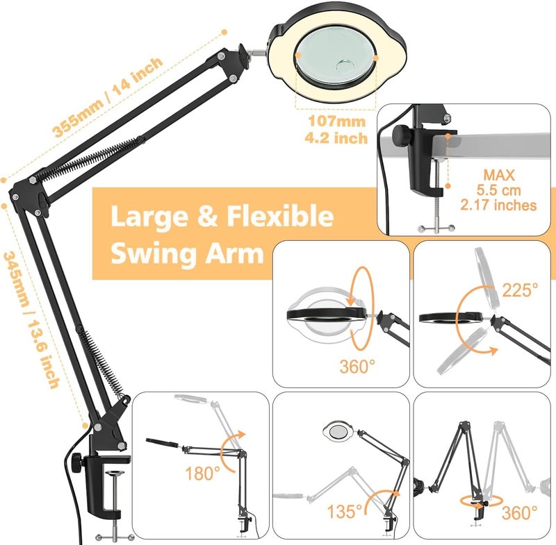 Baishun Magnifying Glass with Light and Clamp, 15X 10X Desk Magnifying Lamp, 84 LED Real Glass Lens Magnifier, 5 Color Modes Stepless Dimmable, Adjustable Hands Free Table Lamp for Repair Crafts Hobby Sewing - Image 5