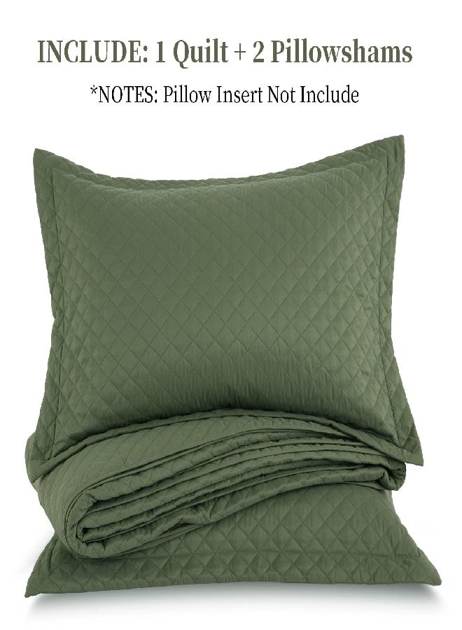 HOMBYS HOMBYS 3 Piece Oversized King Quilt Set Bedspread 120x132 Reversible Lightweight Coverlet Alaskan King Summer Comforter Set (Alaskan King 120x132, Green)  - Image 3