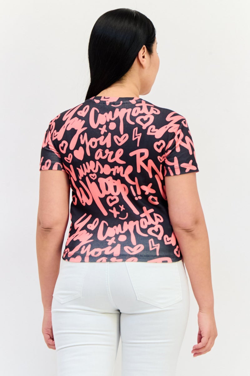 ONLY Women Crew Neck Short Sleeve Graphic Print Crop Top, Multicolor - Image 2