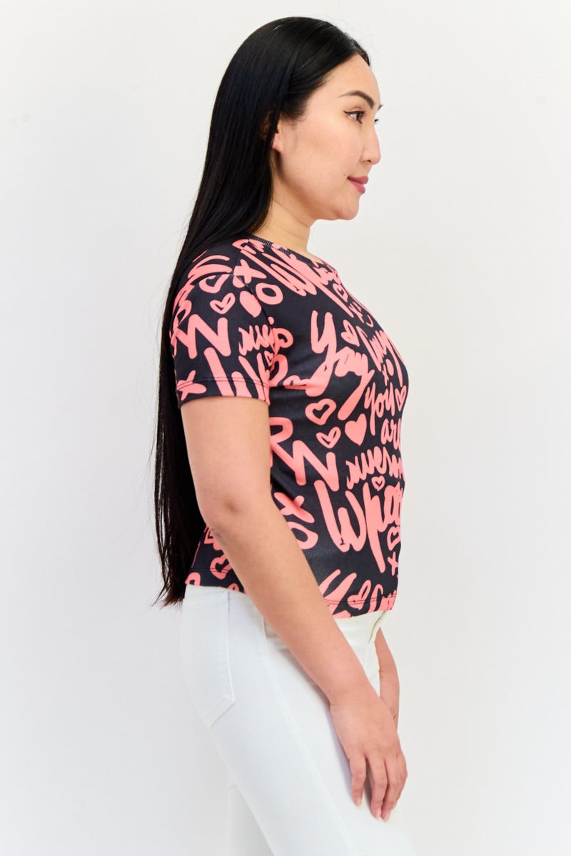 ONLY Women Crew Neck Short Sleeve Graphic Print Crop Top, Multicolor - Image 3