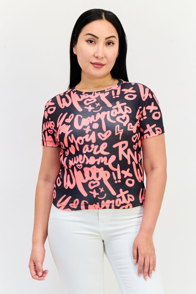 ONLY Women Crew Neck Short Sleeve Graphic Print Crop Top, Multicolor - Image 1