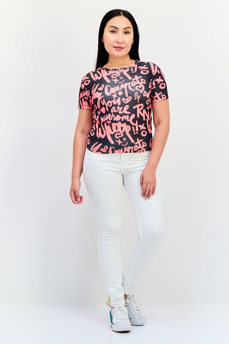 ONLY Women Crew Neck Short Sleeve Graphic Print Crop Top, Multicolor - Image 4