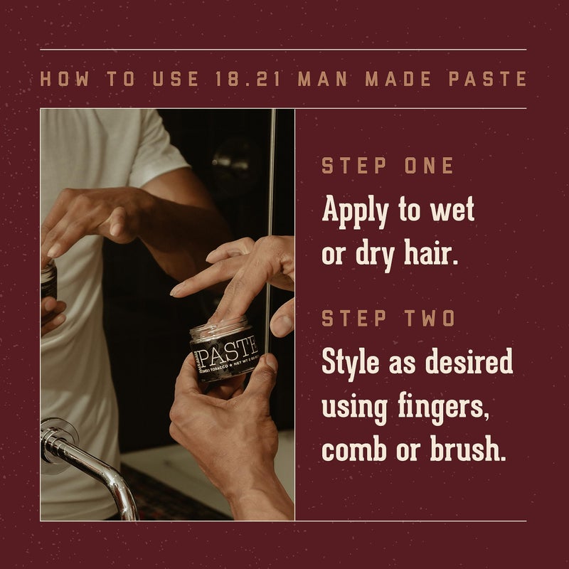 18.21 Man Made Hair Styling Product, 2oz. Original Sweet Tobacco Scent in Paste with Natural Shine Finish - Image 4