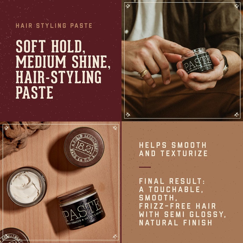 18.21 Man Made Hair Styling Product, 2oz. Original Sweet Tobacco Scent in Paste with Natural Shine Finish - Image 2