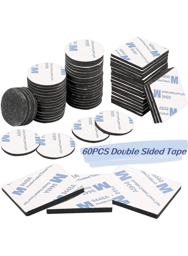 MJZ 60PCS Double Sided Foam Tape, Any Cutting Mounting Self Adhesive Tape, Strong Sticky Pads with Squares and Rounds, 3mm Thickness Pre-Cut Foam Tape, Self-Adhesive Waterproof Adhesive Tape for Fixed Sound Insulation Pad, Picture, 40×40mm - Image 1
