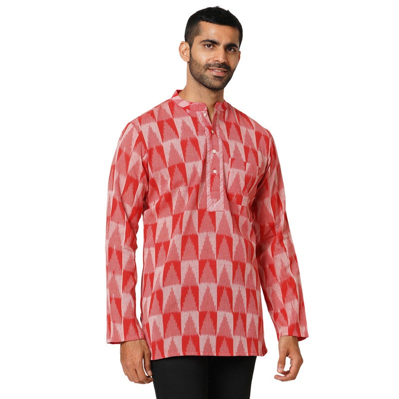 ARCHATTIRE Men’s Red Cotton Ikat Weave Kurta - Image 5