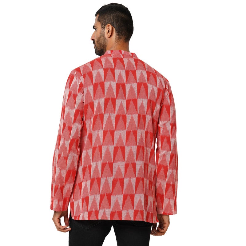 ARCHATTIRE Men’s Red Cotton Ikat Weave Kurta - Image 2