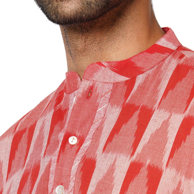 ARCHATTIRE Men’s Red Cotton Ikat Weave Kurta - Image 4