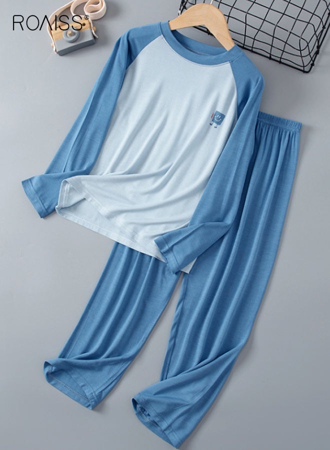 رويس طقم بيجامة للأولاد مع قميص بأكمام طويلة وسروال بخصر مطاطي، طقم بيجامة من قطعتين للأولاد، طقم ملابس نوم بأكمام طويلة، ملابس نوم مريحة وخفيفة الوزن، ملابس نوم منزلية قابلة للتنفس - Image 3