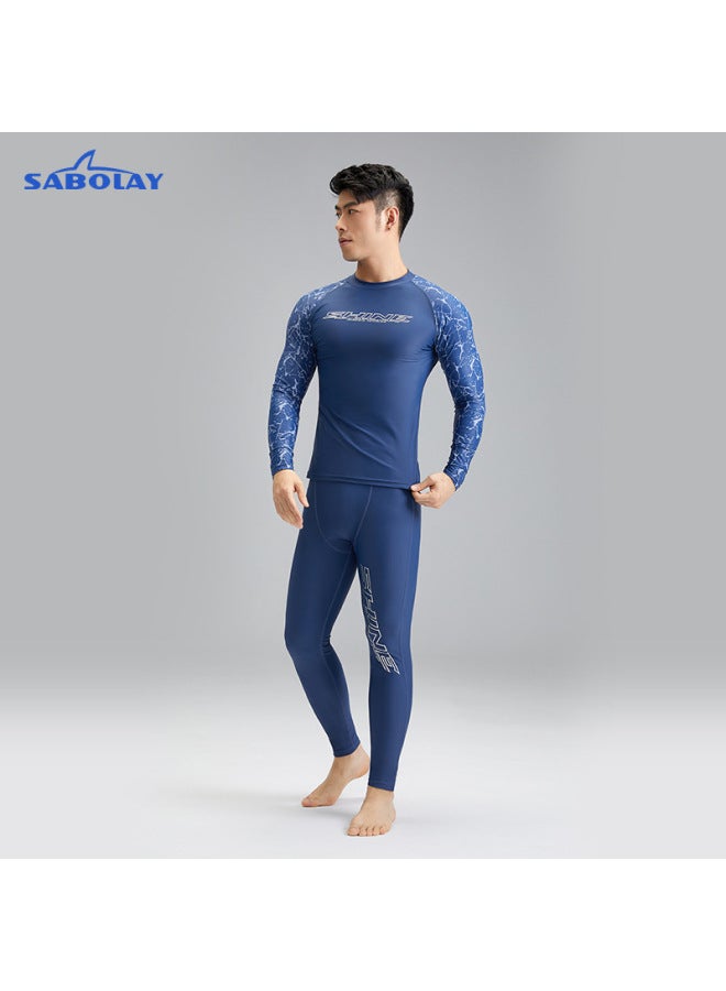 Loquat Men's Korean-style Sunscreen UPF Quick-drying Swimsuit Long-sleeved Split Surfer Wear Chlorine Resistant Breathable Men's Swimsuit-Color:NY23-4 Dark Blue Top- - Image 3