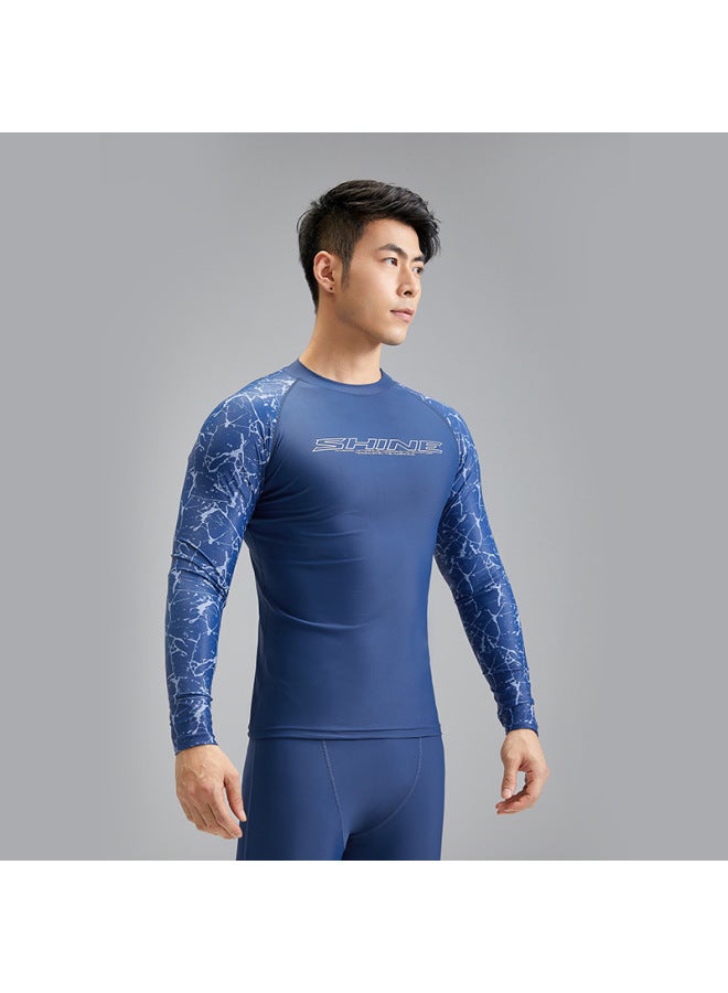 Loquat Men's Korean-style Sunscreen UPF Quick-drying Swimsuit Long-sleeved Split Surfer Wear Chlorine Resistant Breathable Men's Swimsuit-Color:NY23-4 Dark Blue Top- - Image 1