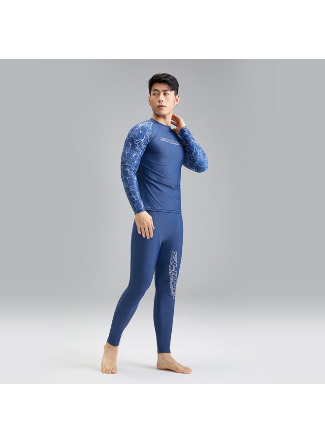 Loquat Men's Korean-style Sunscreen UPF Quick-drying Swimsuit Long-sleeved Split Surfer Wear Chlorine Resistant Breathable Men's Swimsuit-Color:NY23-4 Dark Blue Top- - Image 4