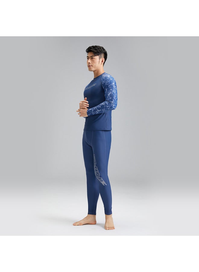 Loquat Men's Korean-style Sunscreen UPF Quick-drying Swimsuit Long-sleeved Split Surfer Wear Chlorine Resistant Breathable Men's Swimsuit-Color:NY23-4 Dark Blue Top- - Image 5