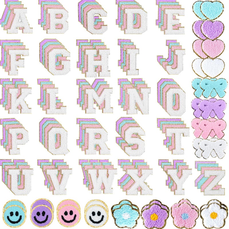 GAMYPET Chenille Letter Patches Self Adhesive Stickers for DIY â€“ 136 Pcs Fuzzy Cute Varsity Patches Embroidery Jackets, Jeans Patches Gift Bag Decoration - Image 1
