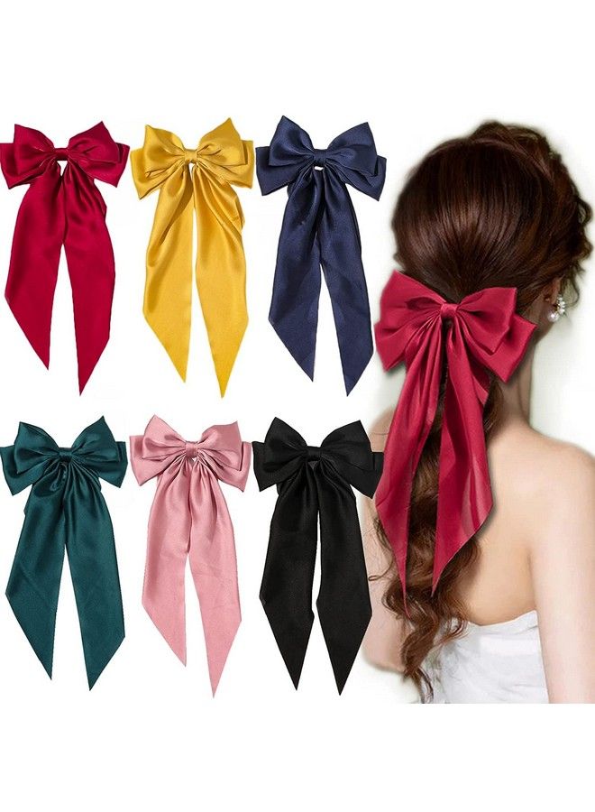 WHISKET Satin Large Hair Bows Giant Bow Hair Clips French Barrettes With Long Silky Ribbon Bowknot Bun Ponytail Holder Accessories For Women Lady Girl [Color May Very] (6) - Image 2