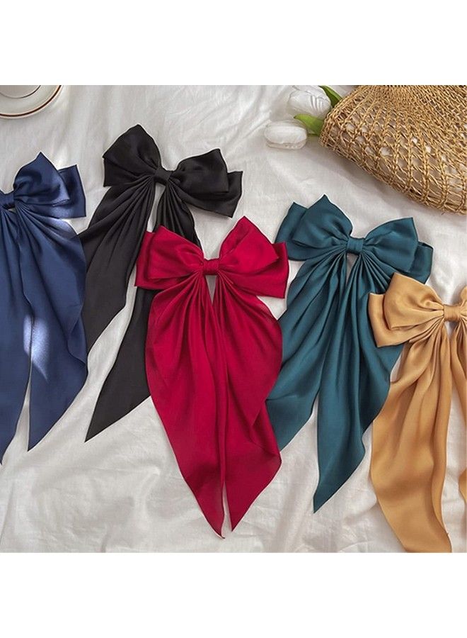 WHISKET Satin Large Hair Bows Giant Bow Hair Clips French Barrettes With Long Silky Ribbon Bowknot Bun Ponytail Holder Accessories For Women Lady Girl [Color May Very] (6) - Image 4