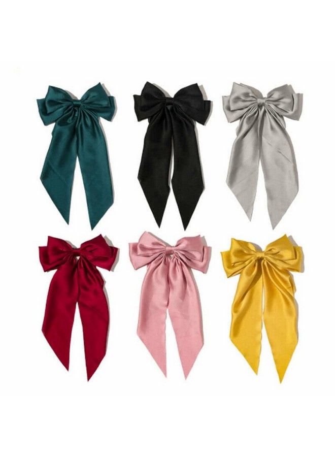 WHISKET Satin Large Hair Bows Giant Bow Hair Clips French Barrettes With Long Silky Ribbon Bowknot Bun Ponytail Holder Accessories For Women Lady Girl [Color May Very] (6) - Image 5