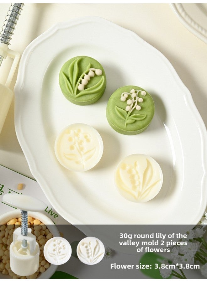 30g50g Mung Bean Cake Mold Household Model Printing Tool Pressing Three-dimensional Embossed Moon Cake Cake Baking Grinding Tool-Specifications:30g Round Lily Orchid (1 Mold 2 Pieces)-Color:See Picture - Image 1