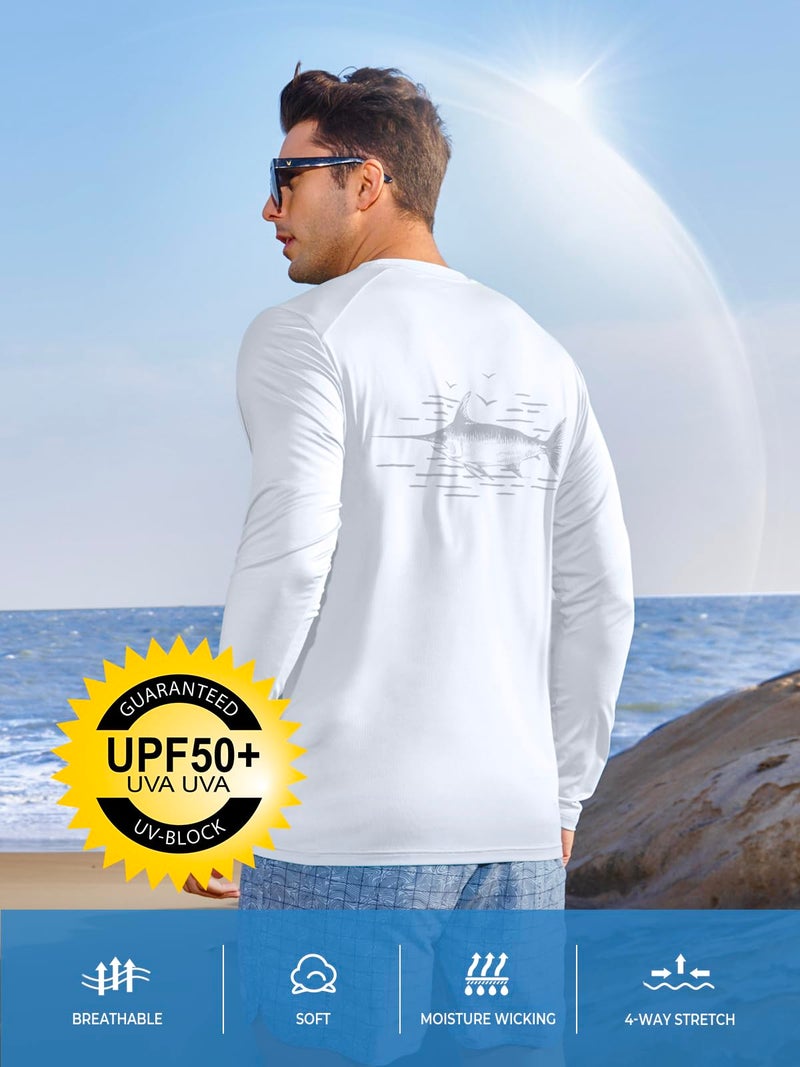NORTHYARD Men's Swim Shirts Sun Protection Long Sleeve Beach Rash Guard UPF 50+ SPF UV Fishing T-Shirt Quick Dry Lightweight White M - Image 4