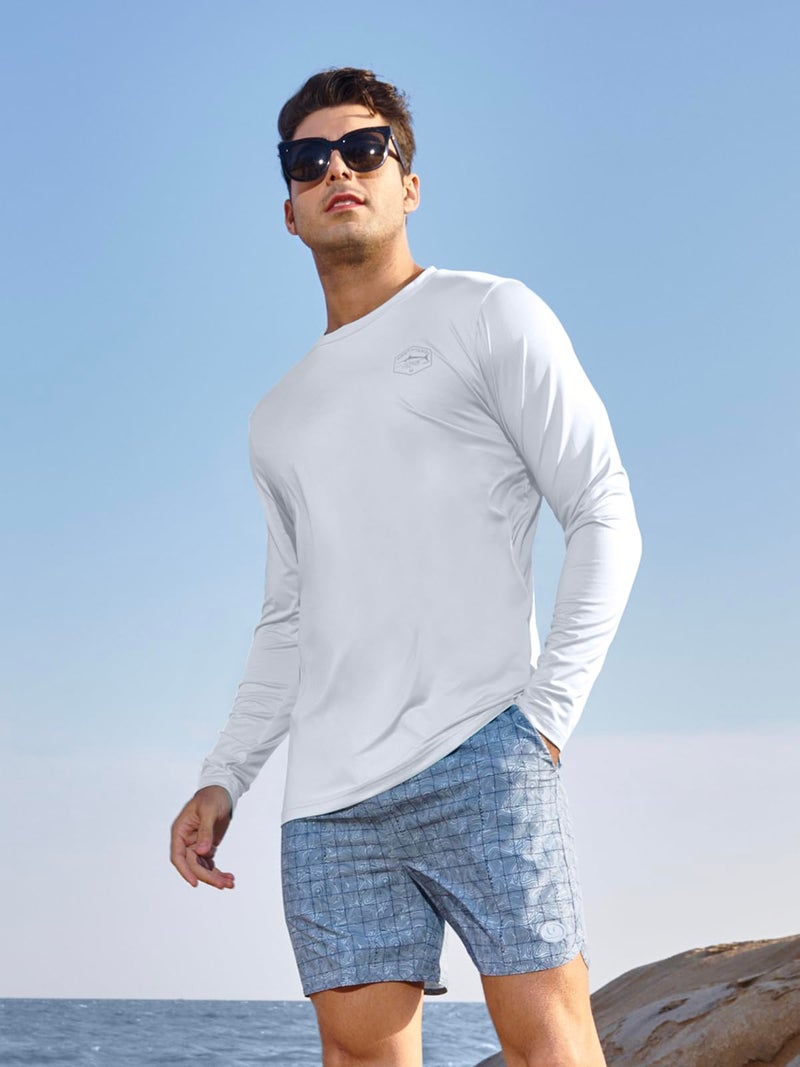 NORTHYARD Men's Swim Shirts Sun Protection Long Sleeve Beach Rash Guard UPF 50+ SPF UV Fishing T-Shirt Quick Dry Lightweight White M - Image 3