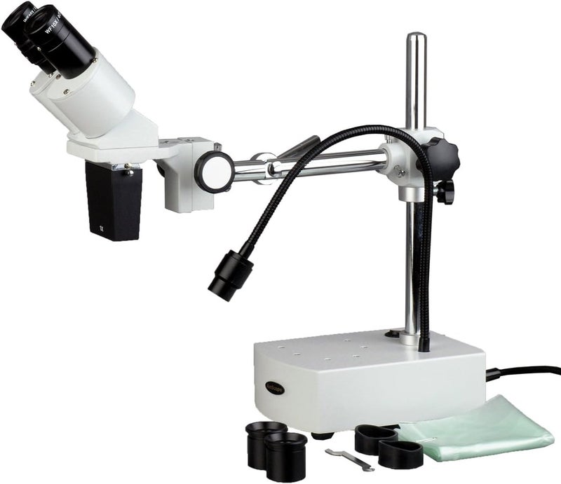 AmScope AmScope SE400Z Professional Binocular Stereo Microscope WF10x and WF20x Eyepieces 10X and 20X Magnification 1X Objective LED Lighting BoomArm Stand 110V120V  - Image 1