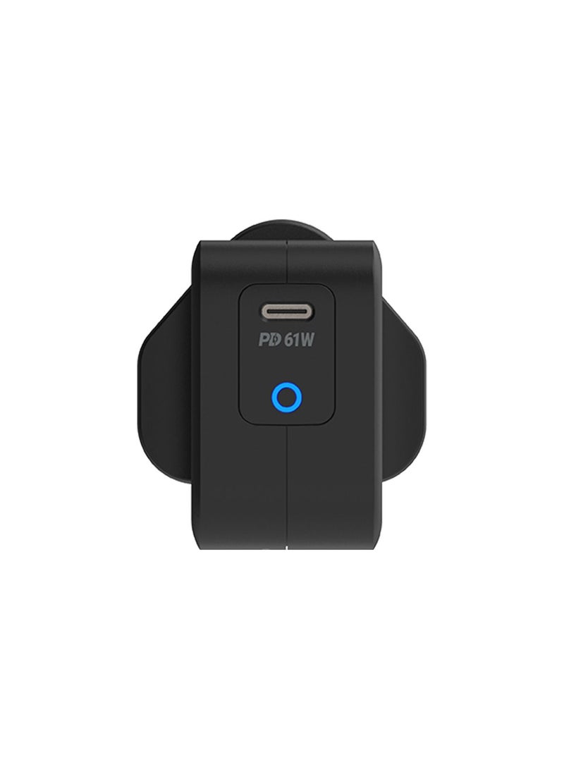 Powerology Wall Charger Ultra-Compact 61W PD GaN Charge Fast Charging, Safe and Secure - Black - Image 1