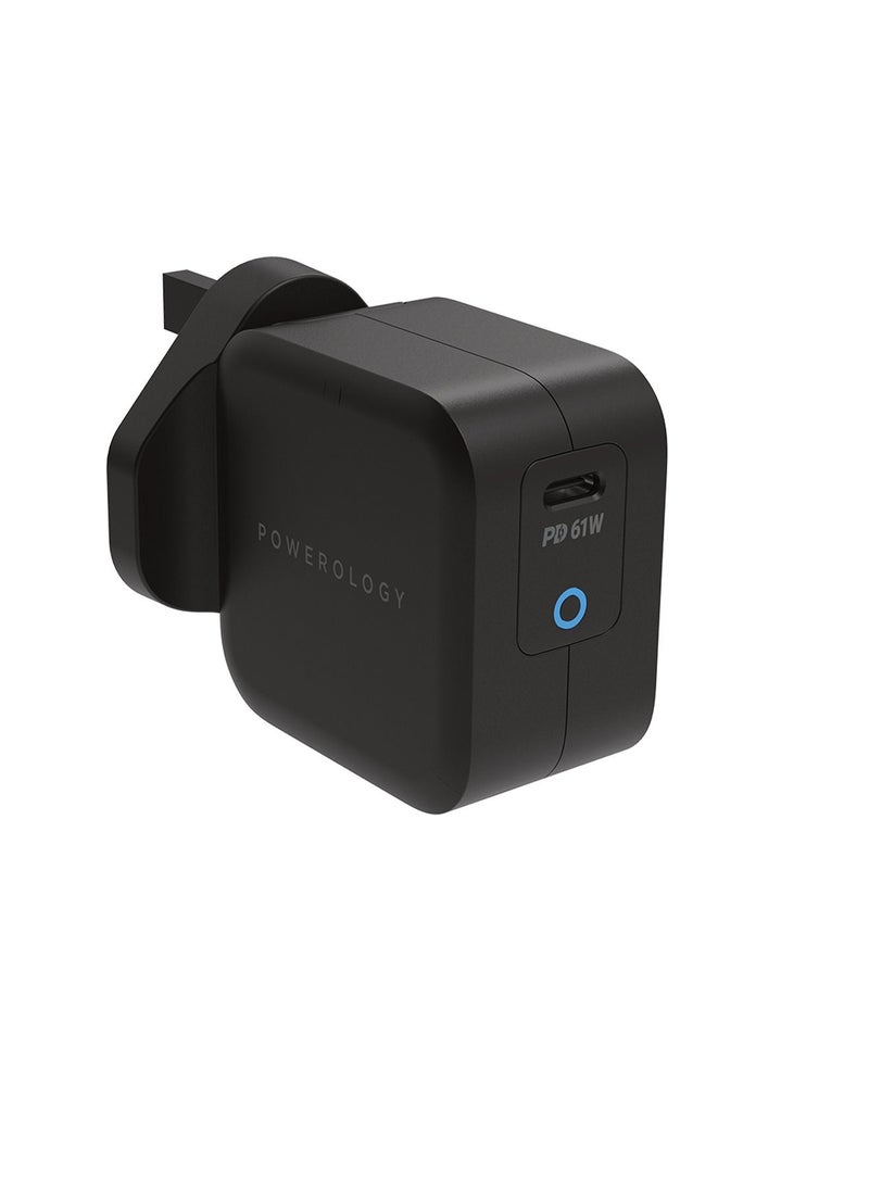 Powerology Wall Charger Ultra-Compact 61W PD GaN Charge Fast Charging, Safe and Secure - Black - Image 2