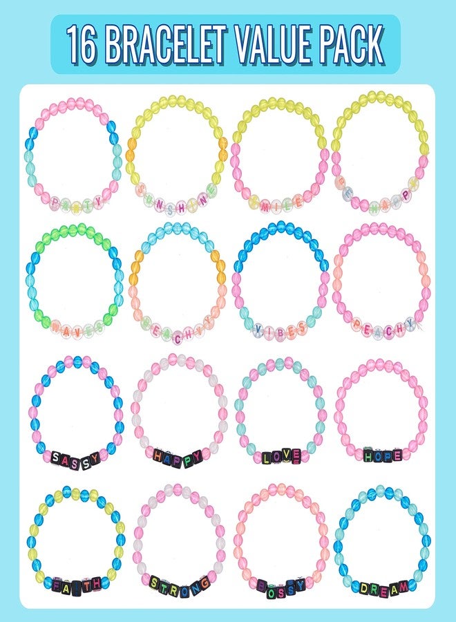 Expressions 16pc Tear & Share Bracelets w/ GLOW IN THE DARK Beads - Novelty Message To Share With Friends, Colorful Letter Beaded Bracelets, Shareable Party Favor Jewelry For Kids And Teens - Image 2