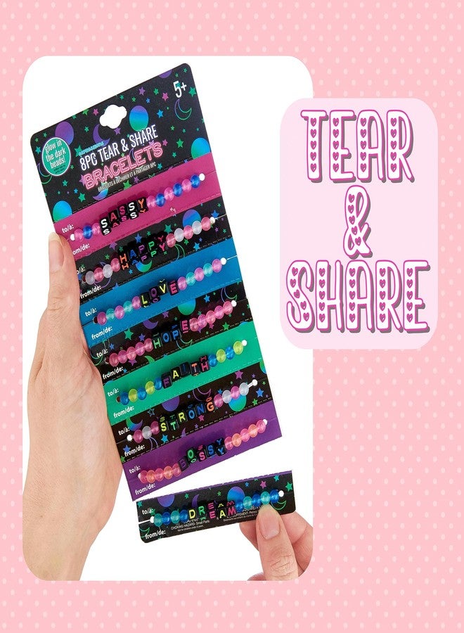 Expressions 16pc Tear & Share Bracelets w/ GLOW IN THE DARK Beads - Novelty Message To Share With Friends, Colorful Letter Beaded Bracelets, Shareable Party Favor Jewelry For Kids And Teens - Image 3