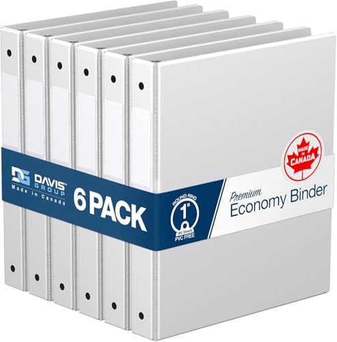 Davis Group Premium Economy 6-Pack 3-Ring Binders for School or Office, Round-Ring Binders, 1 Inch, White - Image 1