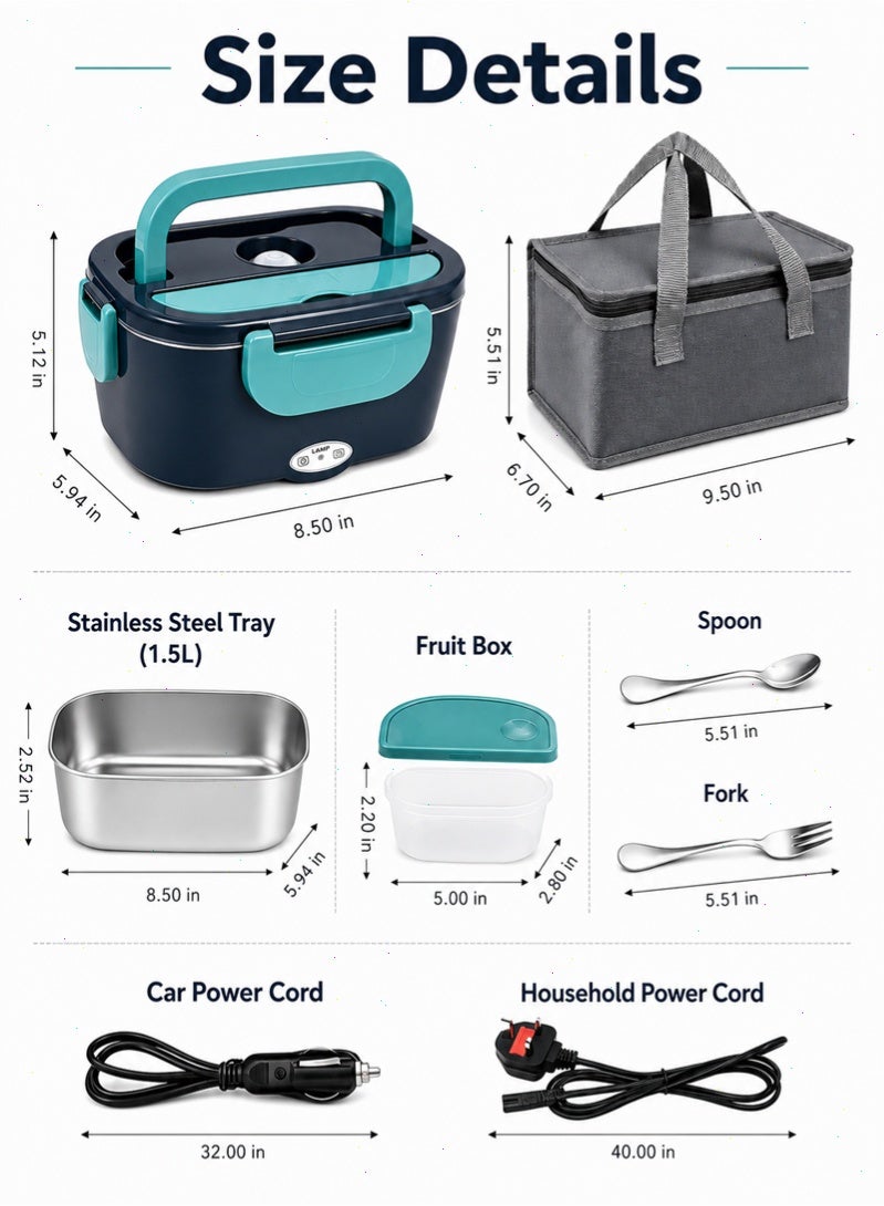 80W Electric Heated Lunch Box, 304 Stainless Steel  Bento Box with Container, 12V/24V/110V Dual Use Food Warmer for Car Truck Office - Image 2