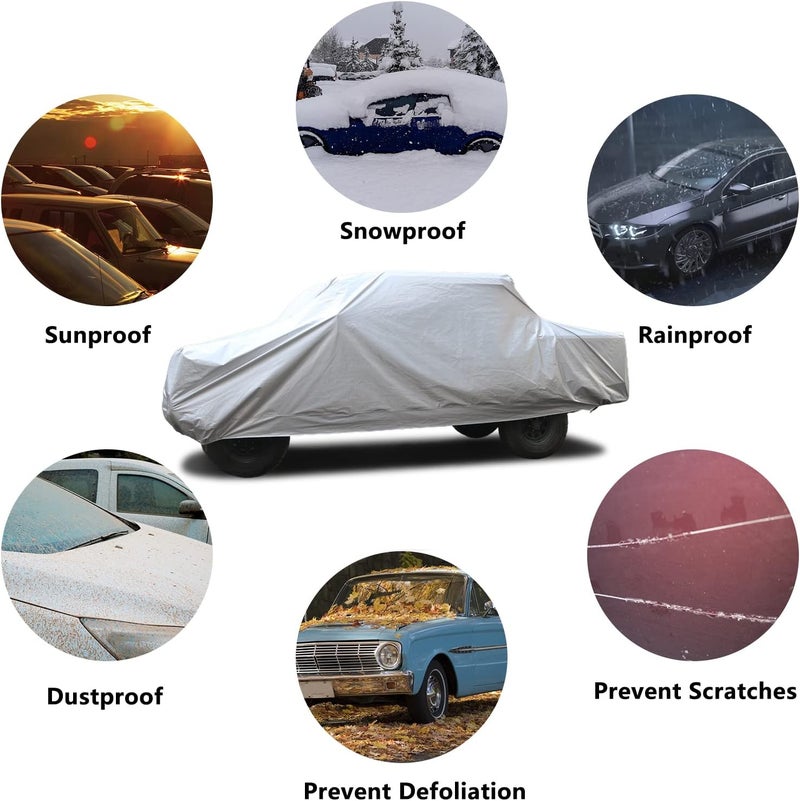SEAZEN Car Cover 6 Layers, Waterproof Truck Car Cover, Snowproof/UV Protection/Windproof, Universal Car Covers Breathable Fabric with Cotton (211" to 230") - Image 2