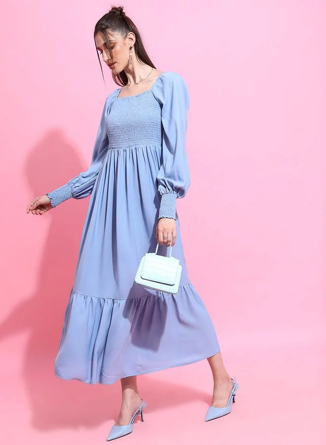 Ketch Square Neck Smocked Tiered Dress by Styli