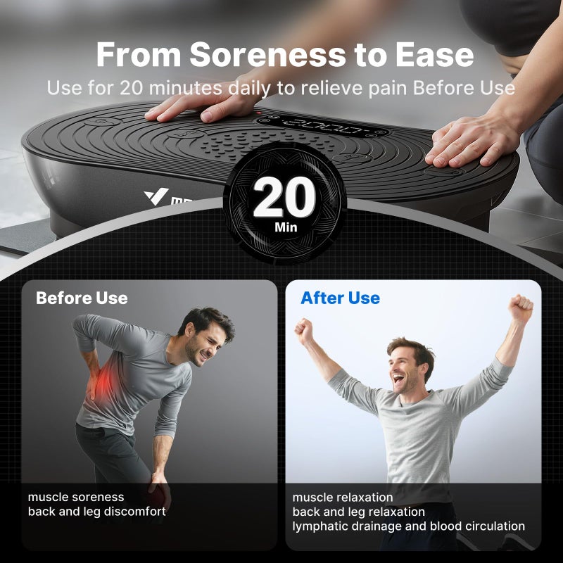 MERACH Vibration Plate Exercise Machine, Vibrating Platform for Lymphatic Drainage Weight Loss Muscle Activation, Full Body Home Exercise Equipment with LED Touch Screen Bluetooth Pull Cord - Image 5