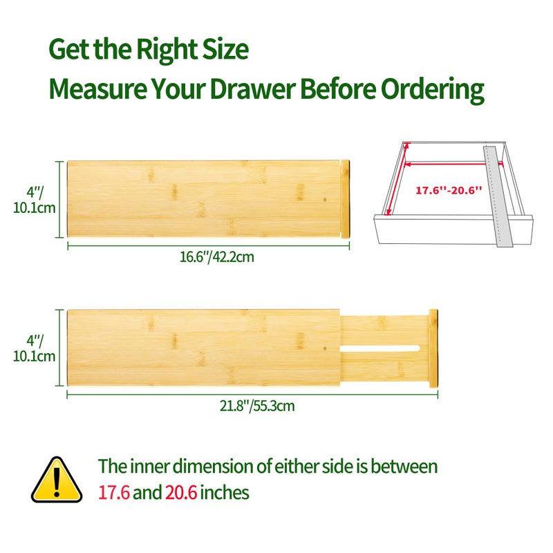 VaeFae 3 Pack Bamboo Drawer Dividers, 4" High Adjustable 16.6" - 21.8" Clothes Drawer Organizers, Expandable Separators for Bedroom/Bathroom/Kitchen/Office Storage - Image 3