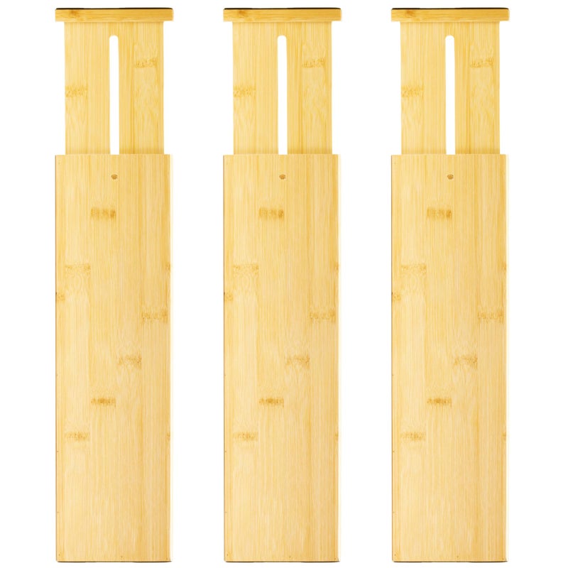 VaeFae 3 Pack Bamboo Drawer Dividers, 4" High Adjustable 16.6" - 21.8" Clothes Drawer Organizers, Expandable Separators for Bedroom/Bathroom/Kitchen/Office Storage - Image 1