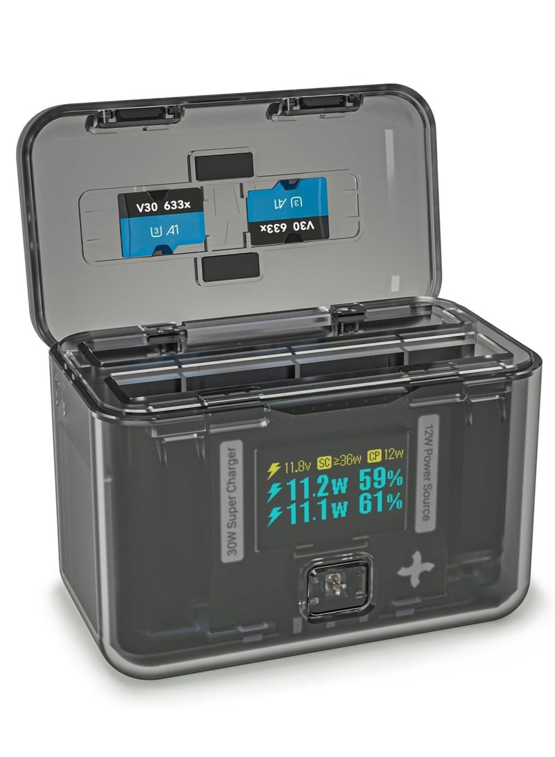 Fast Charge Hub for Insta360 X4 Battery - 30W Dual Charger with OLED Screen, Intelligent Two-Way Charging Case, 12W Output, Displays Battery Level (SOC), Compatible with Insta360 X4 Accessories. - Image 1