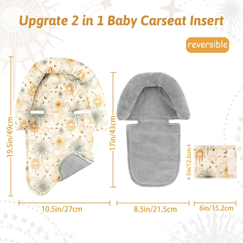 Winghenlee Infant Car Seat Insert For Newborn Girls Boys  Upgraded 2-In-1 Baby Carseat Head Support  Soft Reversible Baby Car Seat Insert Cushion Pad For Car Seat  Stroller  Bouncer  Swing  Sun - Image 4