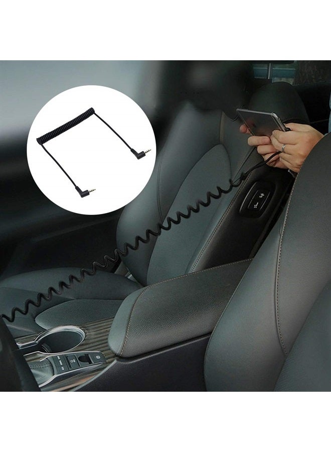 CERRXIAN 90 Degree Right Angle 3.5mm Male to Male Jack 4 Pole Extension Aux Audio Coiled Spiral Cable