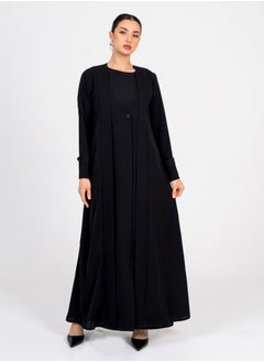 Rosette Abaya Blazer abaya with Button Style & Wide Neck  - Image 1