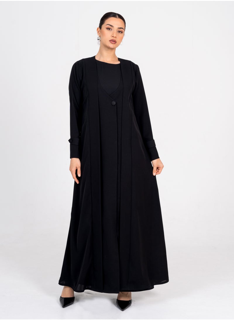 Rosette Abaya Blazer abaya with Button Style & Wide Neck  - Image 1