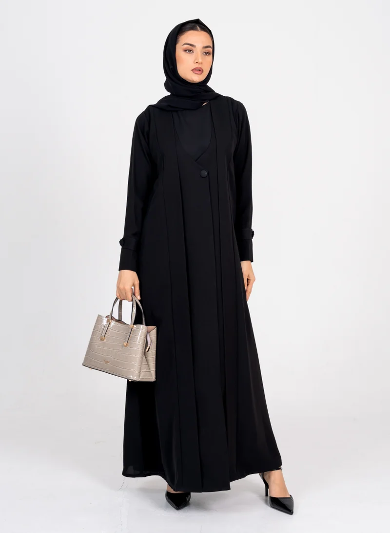 Rosette Abaya Blazer abaya with Button Style & Wide Neck