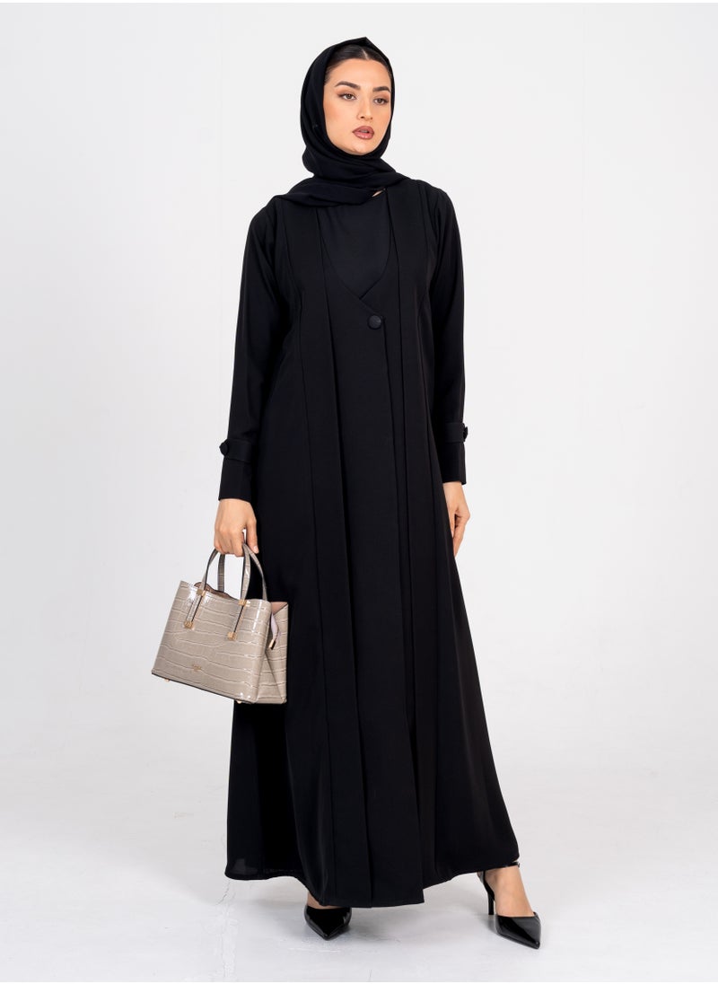 Rosette Abaya Blazer abaya with Button Style & Wide Neck  - Image 4