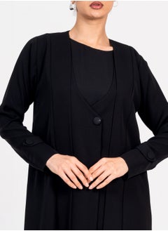 Rosette Abaya Blazer abaya with Button Style & Wide Neck  - Image 3