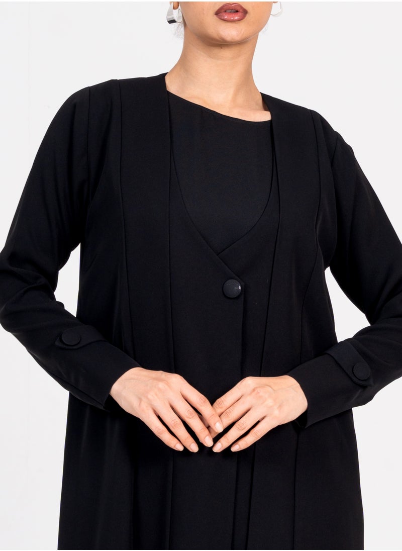 Rosette Abaya Blazer abaya with Button Style & Wide Neck  - Image 3