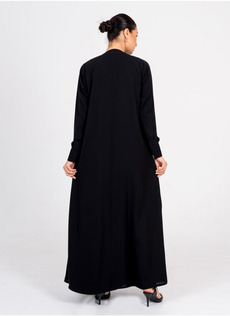 Rosette Abaya Blazer abaya with Button Style & Wide Neck  - Image 2
